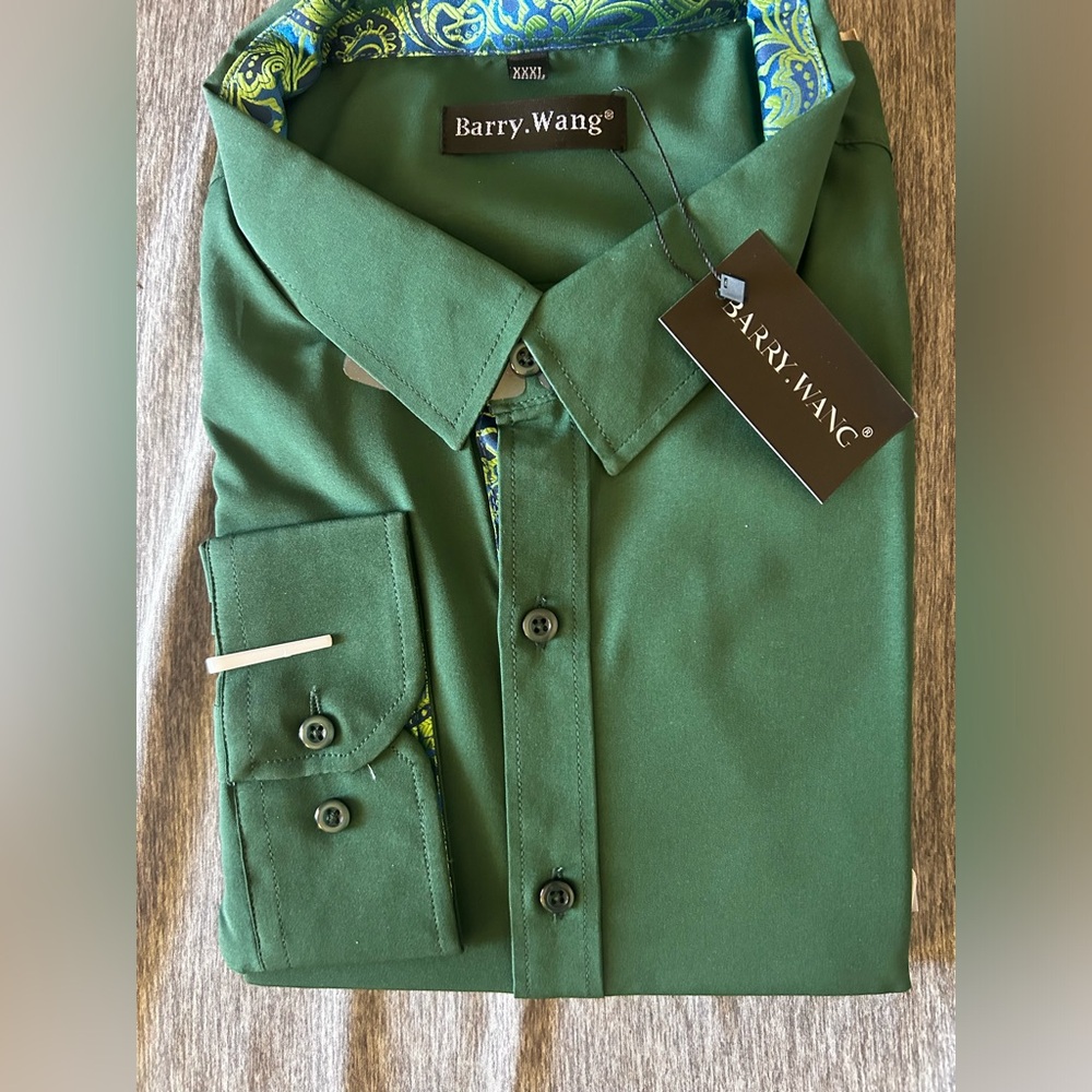 Barry Wang Green Paisley Dress Shirt